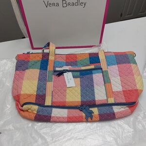 Vera Bradley Deluxe Overnight Travel Tote Tropics Plaid NWT